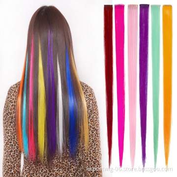Factory Price Crochet Hair Colorful Synthetic Straight Hair Clip Hair Extension Rainbow Cheapest Party Highlights  Braiding